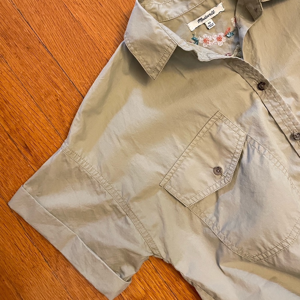 Madewell Floral Embroidered Tie-Front Safari Shirt - Picture 6 of 8